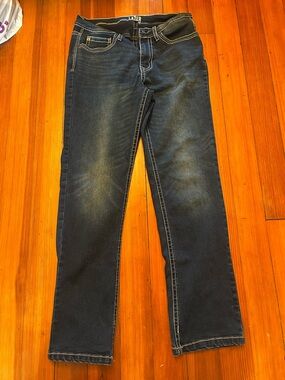 Lazer Men's Straight Fit Jeans Blue Embroidered Pockets Button Zip Denim 30x32